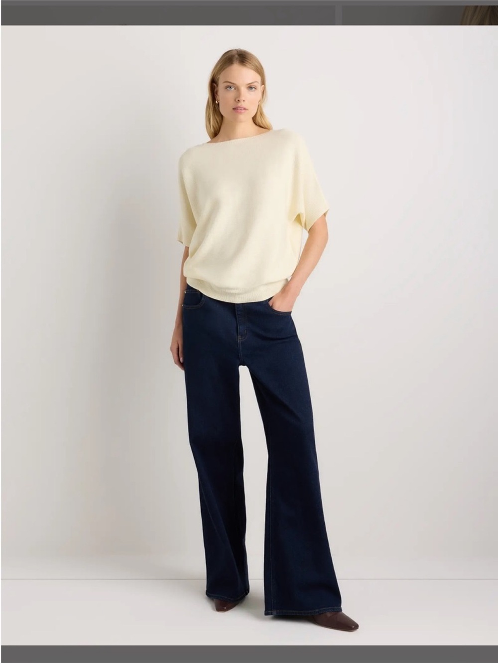 New Quince Lightweight cotton cashmere link stitch dolman sweater pale yellow XL